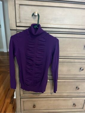 Cache Purple Turtleneck Sweater with Front Ruching